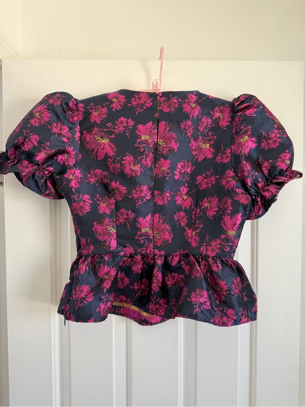 AQUA Navy Jacquar Peplum Top Size S - Picture 11 of 14